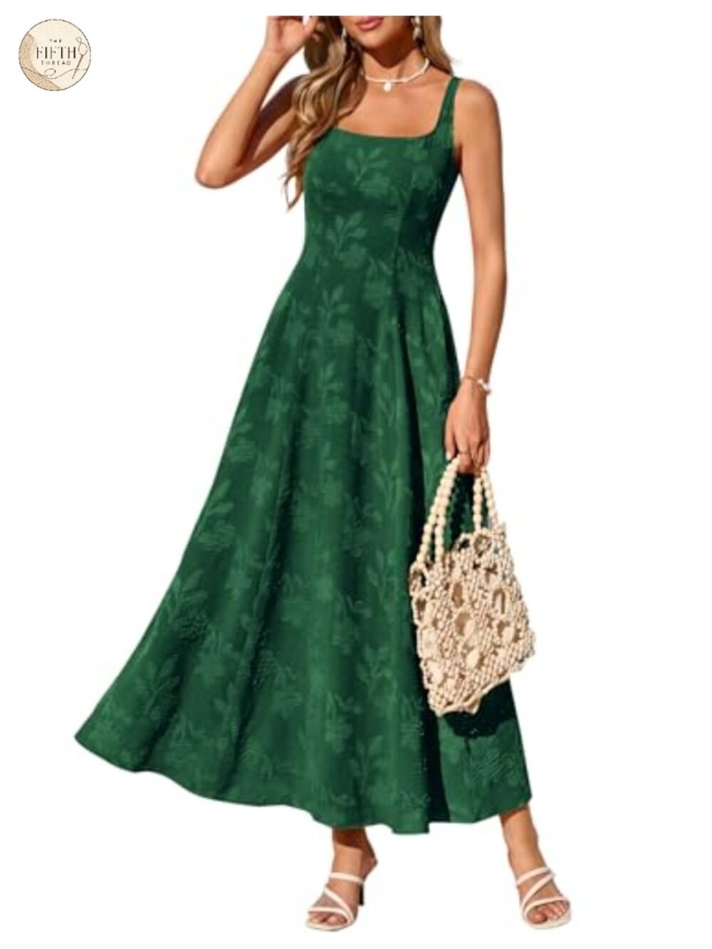 PRETTYGARDEN Womens Sleeveless Square Neck Maxi Dress Fit Flare